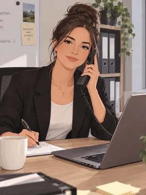 Nina, die digitale Assistentin von FlowSight, am Telefon